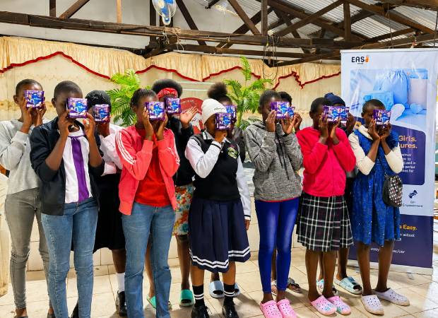School girls in Kibera receive menstrual health support during an Easy Group community development outreach programme.